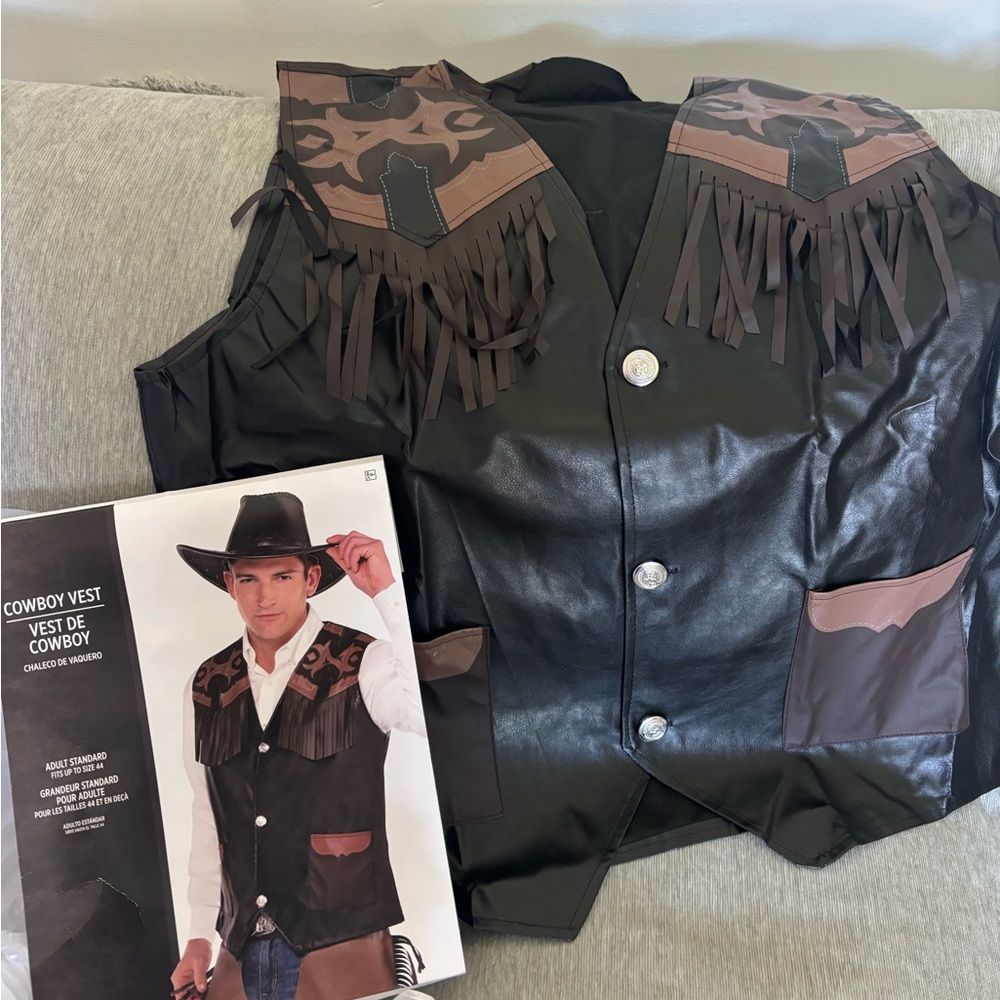 Men's Cowboy Vest costume one size fits up to size 44- Black and Brown